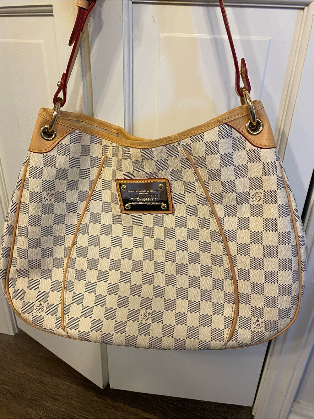 Designer-Style Cream Check Hobo Bag with Tan Trim